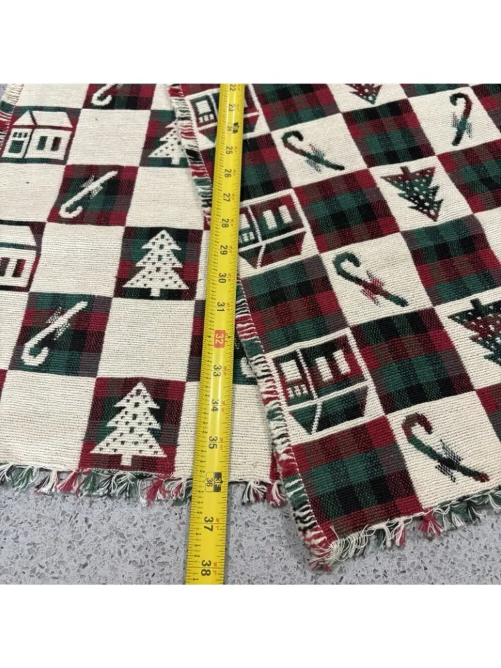 Vintage 90s 72” table runner Christmas woven tapestry check holiday Country